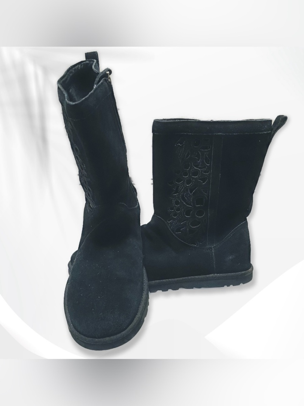 UGG Black Suede Lo Pro Laser Cut Mid Calf Boots Sz 11